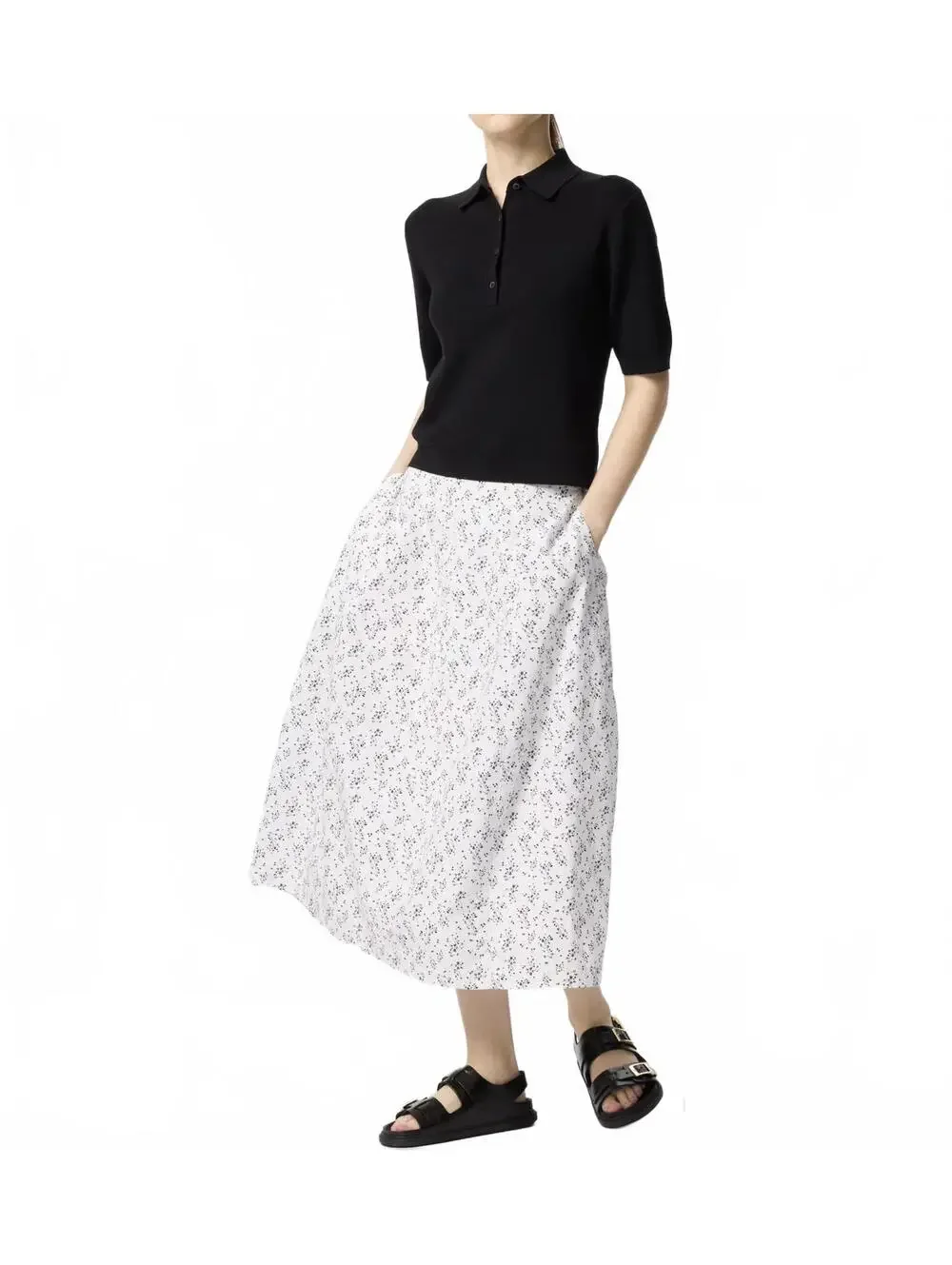 Uniqlo U Cotton Cocoon Floral Printed Midi Skirt Off White NWT Size XS